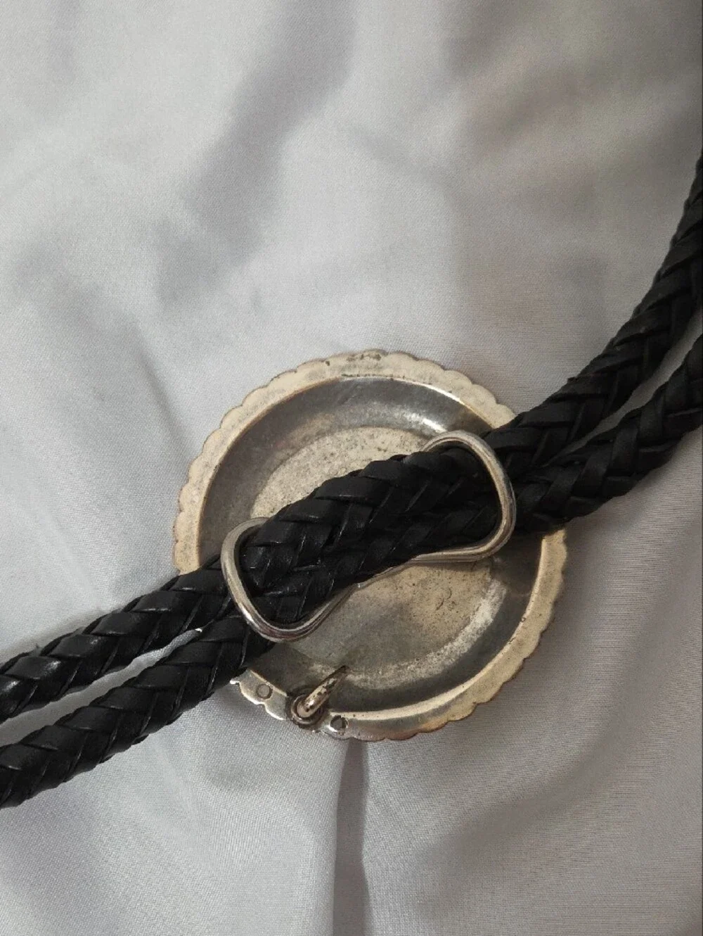 Black Braided Leather Bolo Tie, Silver-Tone Flower Slide